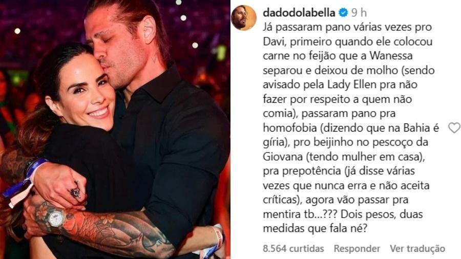 BBB 24: Dado Dolabella defende famosos e alfineta Davi