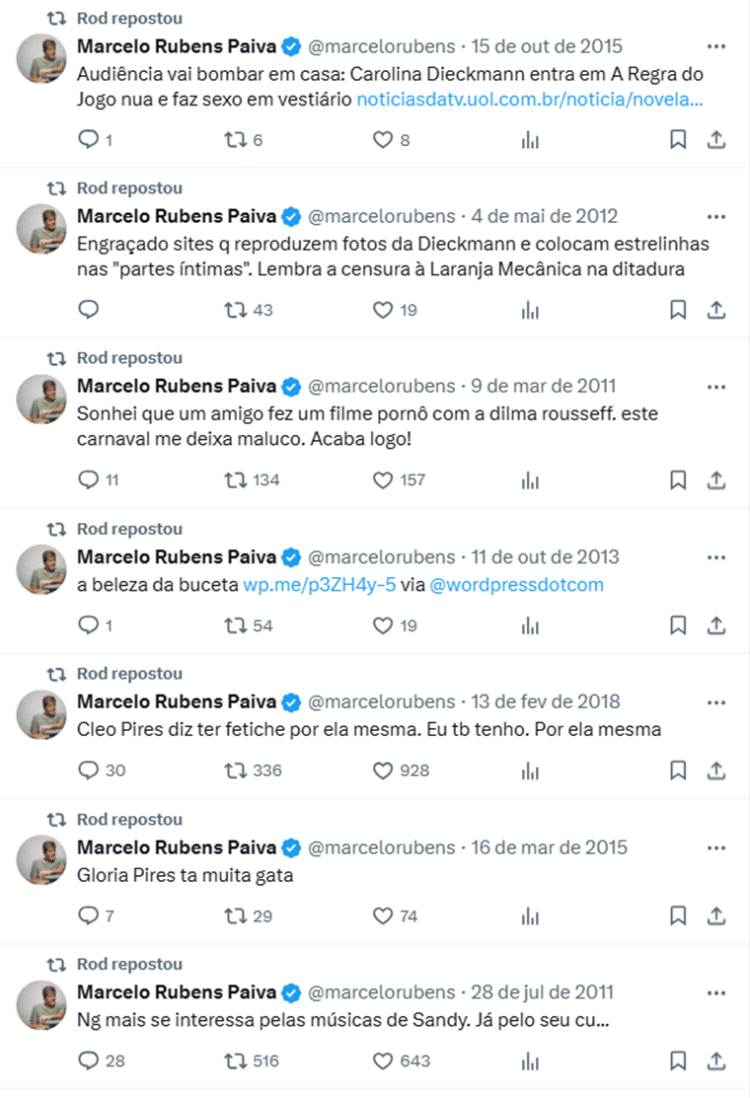 Postagens do perfil de Marcelo Rubens Paiva que causaram polêmica Postagens do perfil de Marcelo Rubens Paiva que causaram polêmica