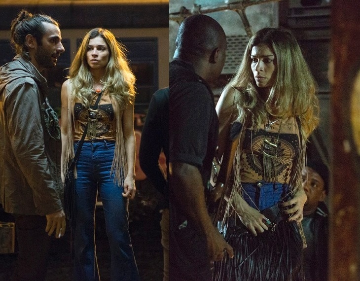 As calças com cintura alta e boca bem aberta estão em alta e aparecem muito nos looks de Larissa (Grazi Massafera), em "Verdades Secretas". "Ela usa um estilo que está na moda, com referências dos festivais de rock dos anos 70", conta a figurinista Ellen Milet - Divulgação/TV Globo