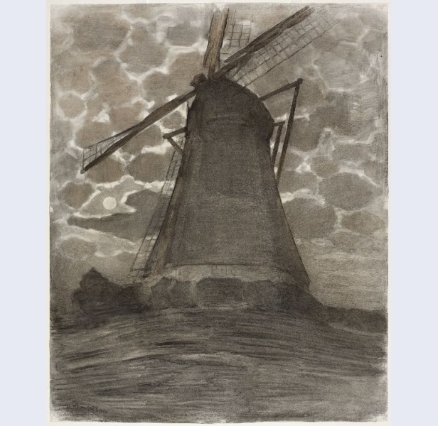 Piet Mondrian, Moinho à noite (1917) - Gemeentemuseum, Den Haag, Holanda
