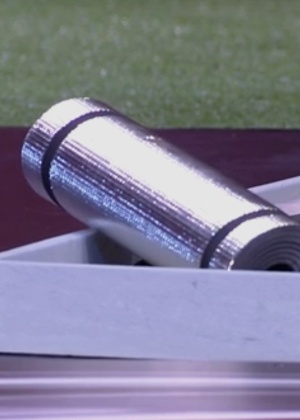 25.fev.2015 - Na prova do líder, parte do tapete que estava no carro de Tamiel e Renan ficou para fora da área onde os brothers deveriam descarregar os objetos - Reprodução/TV Globo - Reprodução/TV Globo