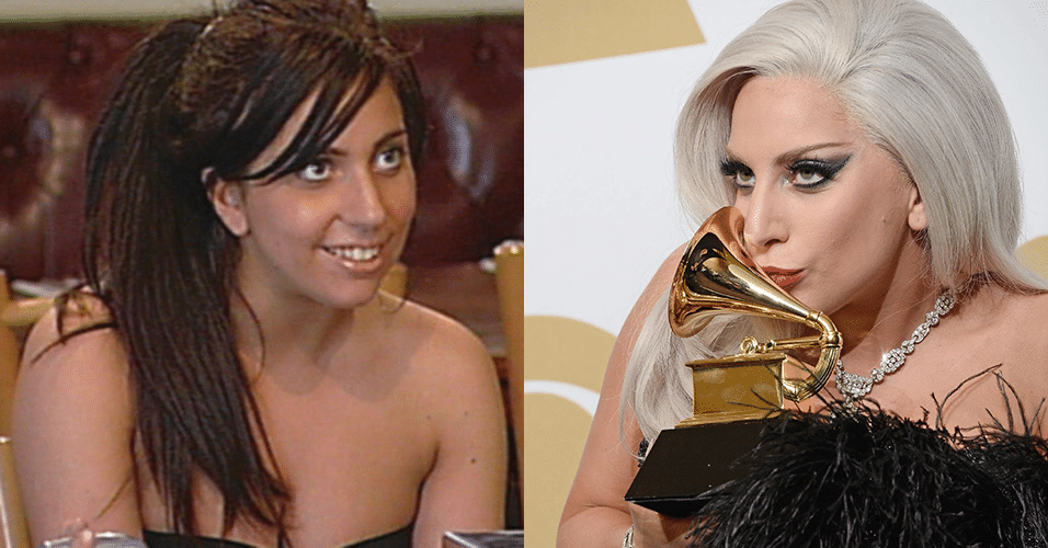 Lady Gaga em 2005, em um programa de câmera escondida da MTV, e em 2015, no Grammy - Reprodução/MTV, EFE