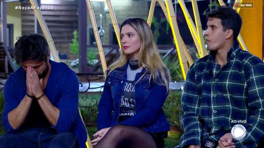 Sandro Pedroso, Nadja Pessoa e Felipe Sertanejo estão na segunda roça  - Reprodução/RecordTV