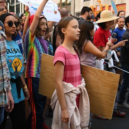 Greta Thunberg durante manifestação durante greve global pelo clima em Nova York - TIMOTHY A. CLARY/AFP