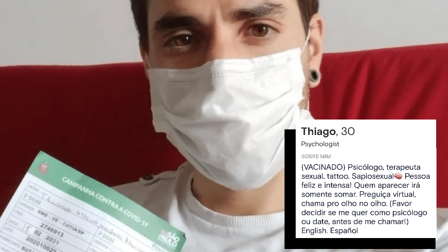 Assim como o psicólogo Thiago, outros usuários de apps de namoro também estão colando a info de "vacinados" em seus perfis - Arquivo pessoal