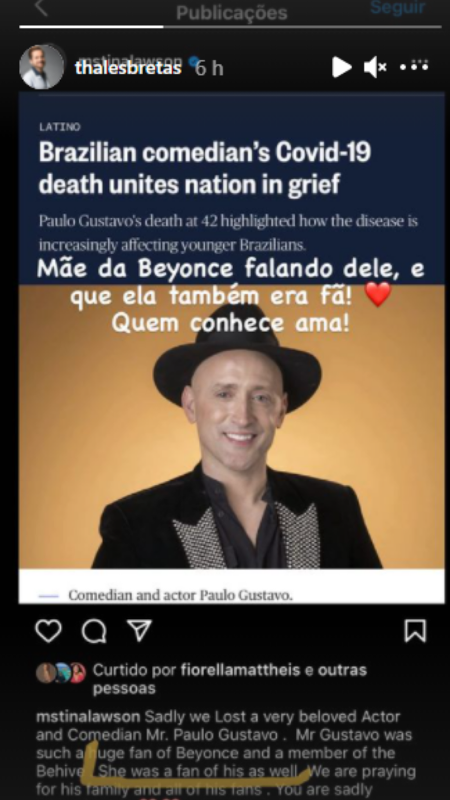 Story de Thales Breta em resposta à mãe de Beyoncé - Reprodução/Instagram - Reprodução/Instagram