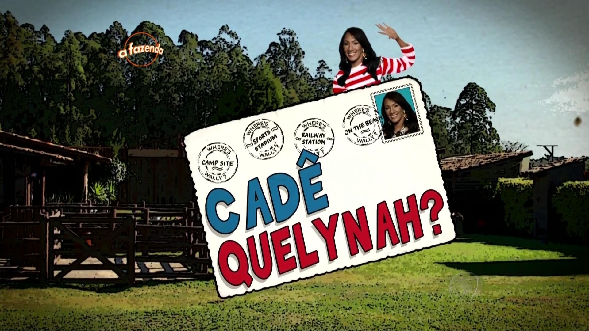 27.nov.2015 - Fazendo referência ao personagem Wally, de 'Onde está Wally?', a equipe de edição do programa destacou a ausência de Quelynah ao longo do confinamento - Reprodução/Record