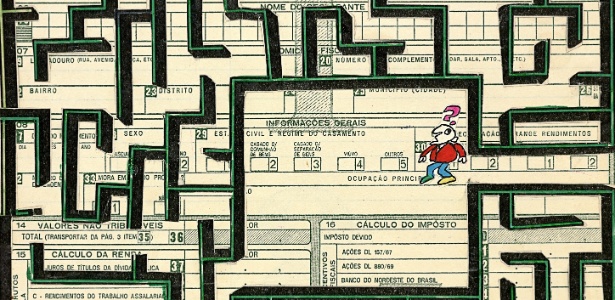 Desenho para publicação na revista "Veja", em 1973. Impressão, colagem e hidrocor sobre papel, 24,8 x 20,6 cm - Acervo Millôr Fernandes / Instituto Moreira Salles - Acervo Millôr Fernandes / Instituto Moreira Salles