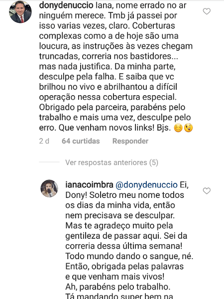 Dony De Nuccio pede desculpas à repórter Iana Coimbra no Instagram - Reprodução/Instagram/ianacoimbra - Reprodução/Instagram/ianacoimbra