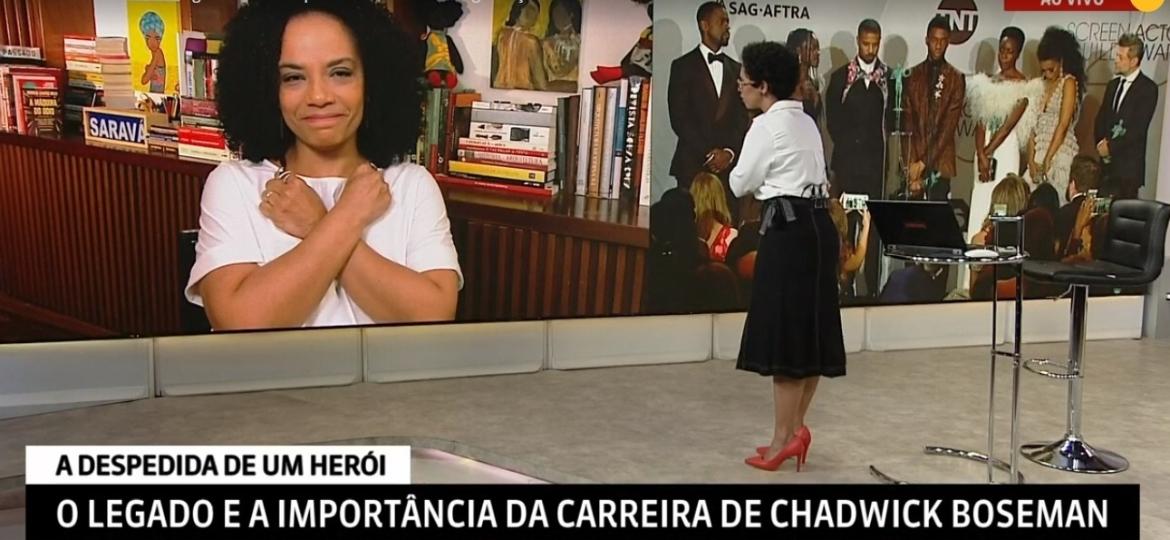 Flávia Oliveira se emocionada ao falar sobre morte de Chadwick Boseman - Reprodução/GloboNews