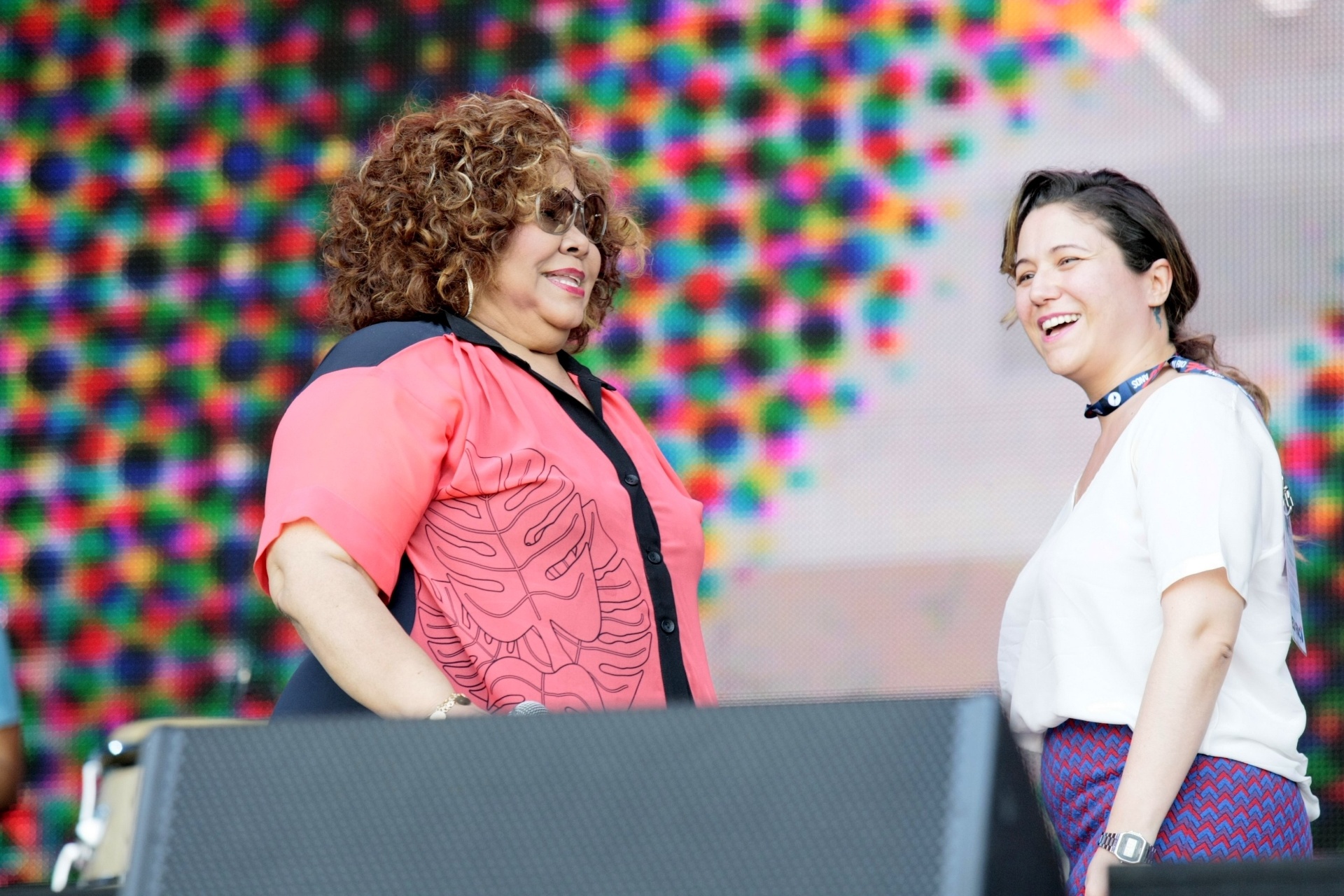27.set.2015 - Alcione e Maria Rita passam o som no palco Sunset, onde apresentarão show em homenagem aos 450 anos da cidade do Rio de Janeiro, no último dia do Rock in Rio 2015. - Johnson Parraguez/Foto Rio News