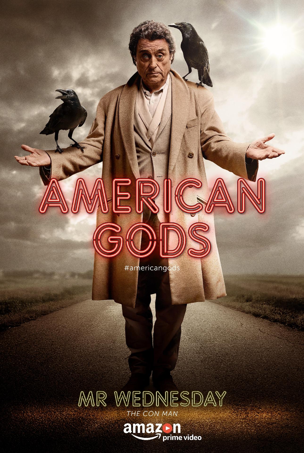 Cartaz da série "American Gods" com o personagem Wednesday, que vai liderar a guerra dos deuses antigos contra os novos - Divulgação