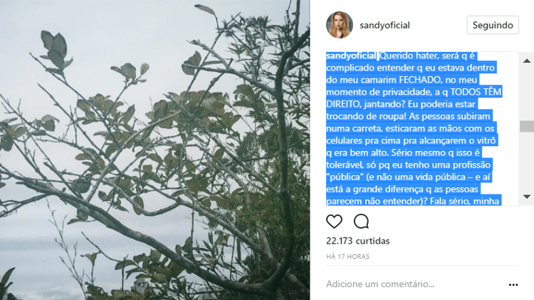 Sandy explica reclamação - Reprodução/Instagram/sandyoficial - Reprodução/Instagram/sandyoficial