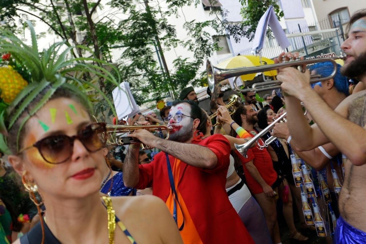 Os "Santa Ceciliers" foram a caráter, com fantasias de plantas e protestos políticos - Nelson Antoine/UOL