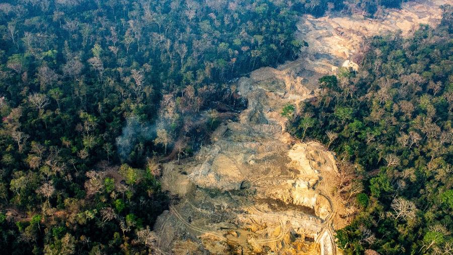 Imagem aérea mostra destruição causada pelo garimpo