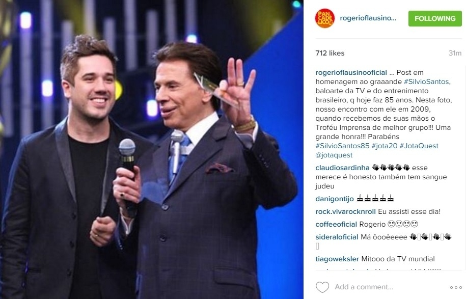 Rogério Flausino parabeniza Silvio Santos - Reprodução/Instagram/rogerioflausinooficial