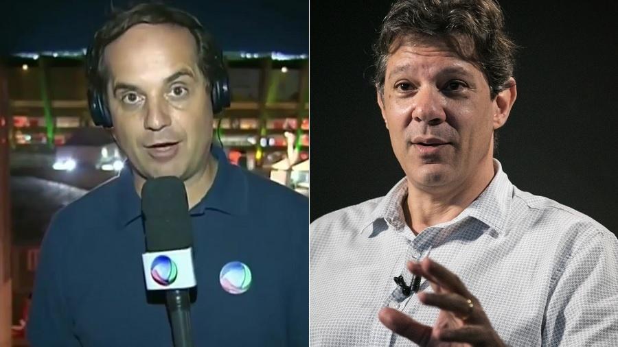 O repórter Rodrigo Vianna, da Record, e o ex-prefeito de São Paulo Fernando Haddad - Montagem/UOL
