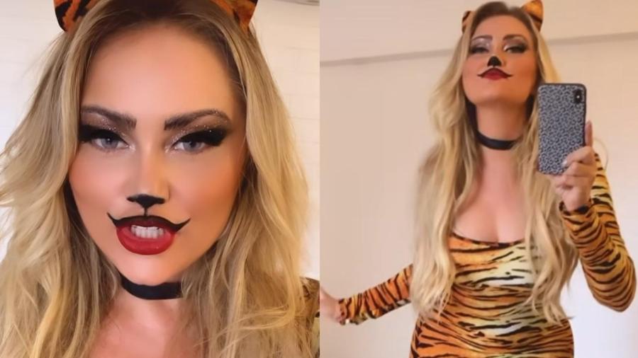 Ellen Rocche surge fantasiada de tigresa para curtir Carnaval em São Paulo