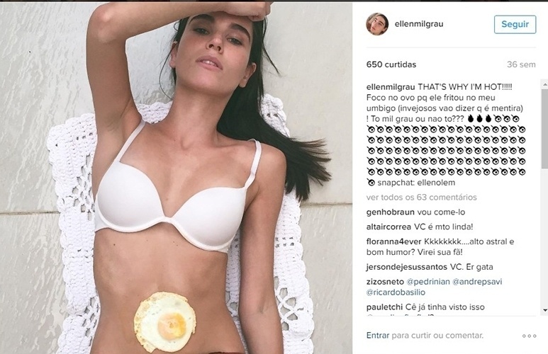 Ellen Milgrau "frita" um ovo em sua barriga - Reprodução/Instagram/ellenmilgrau
