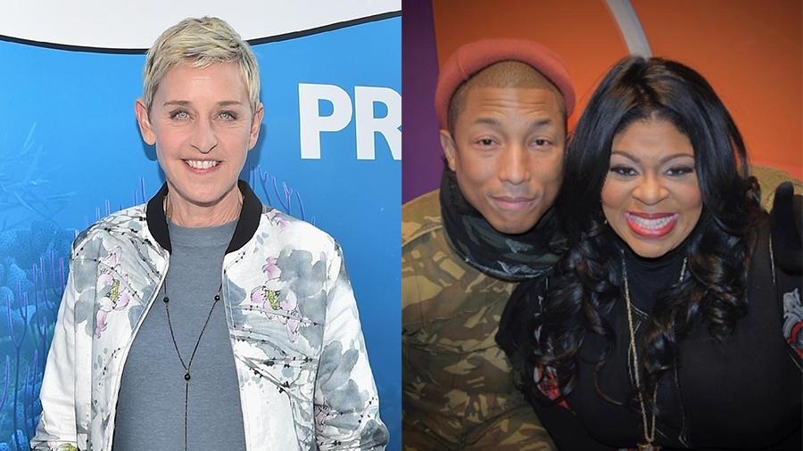 A apresentadora Ellen DeGeneres cancelou participação de cantora Kim Burrell (à direita), que se apresentaria com Pharrell em seu programa - Getty Images e Reprodução/Instagram/kimburrelllove