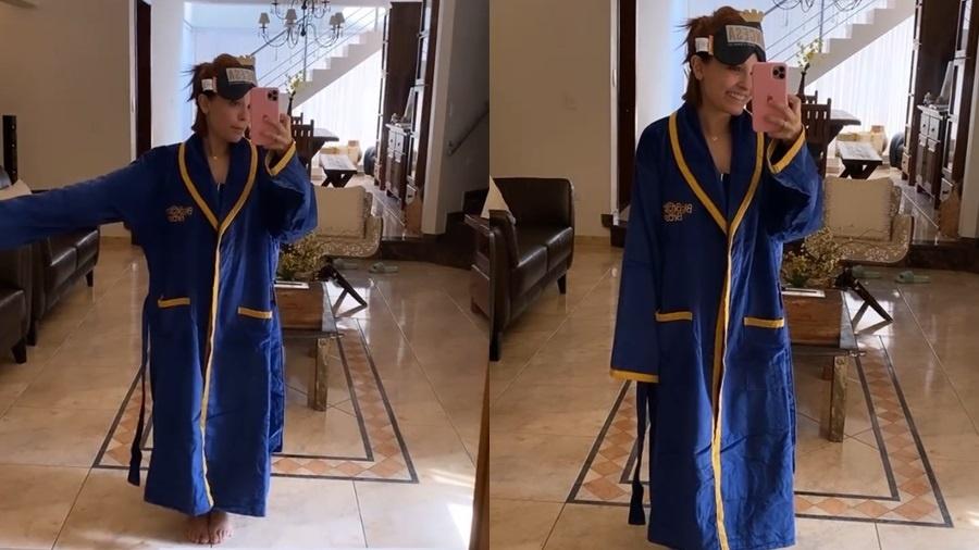 Larissa Manoela vestiu o roupão de líder do BBB e apontou semelhança com Manu Gavassi - Reprodução/Instagram 