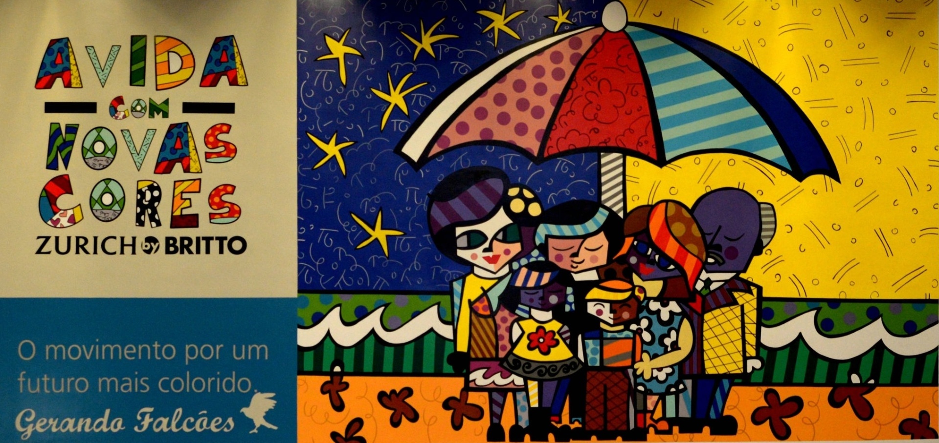 25.out.2015 - Neste domingo (25), a comunidade Kemel, localizada em Poá, no extremo leste da Grande São Paulo, ficou mais colorida ao receber o maior painel do mundo (50 m2) do artista Romero Britto. A comunidade é atendida pela ONG Gerando Falcões, escolhida pela seguradora Zurich para ser beneficada pela ação "A Vida com Novas Cores" - Divulgação