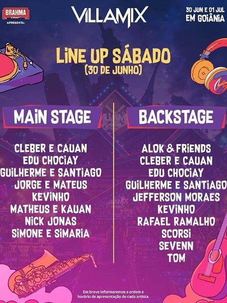 Line up do primeiro dia do festival VillaMix Goiânia - Divulgação - Divulgação