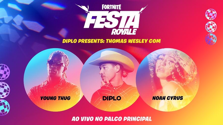 Show com Diplo, Young Thug e Noah Cyrus acontece na quinta-feira em Fortnite - Divulgação