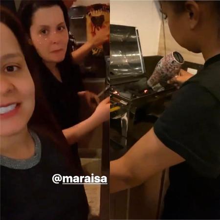 Maiara e Maraisa tentam acender a churrasqueira com secador de cabelo - Reprodução / Instagram