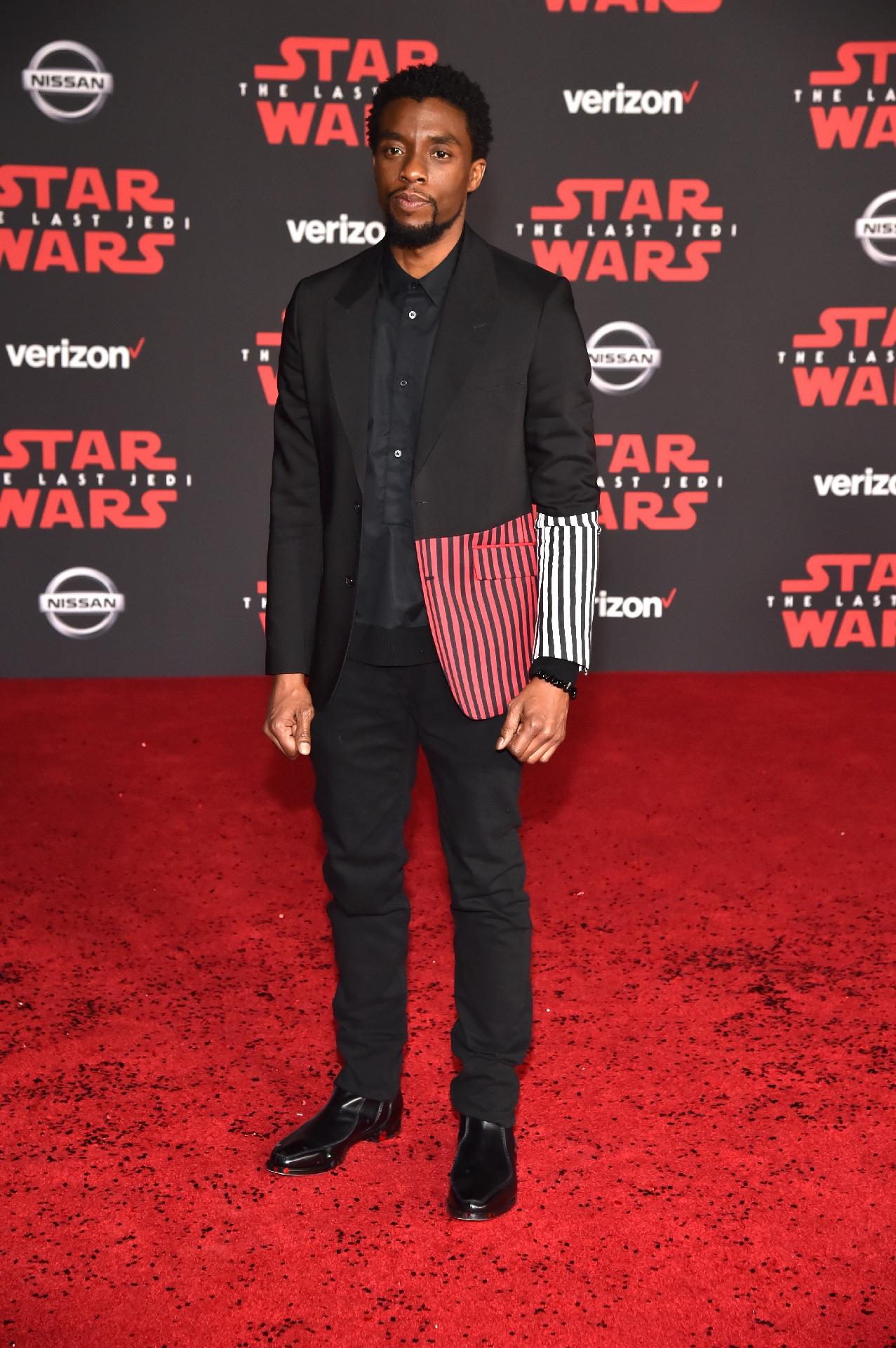 9.dez.2017 - Chadwick Boseman vai ao lançamento do filme Star Wars: Os Últimos Jedi, em Los Angeles (Califórnia) - Kevin Mazur/WireImage/Getty Images