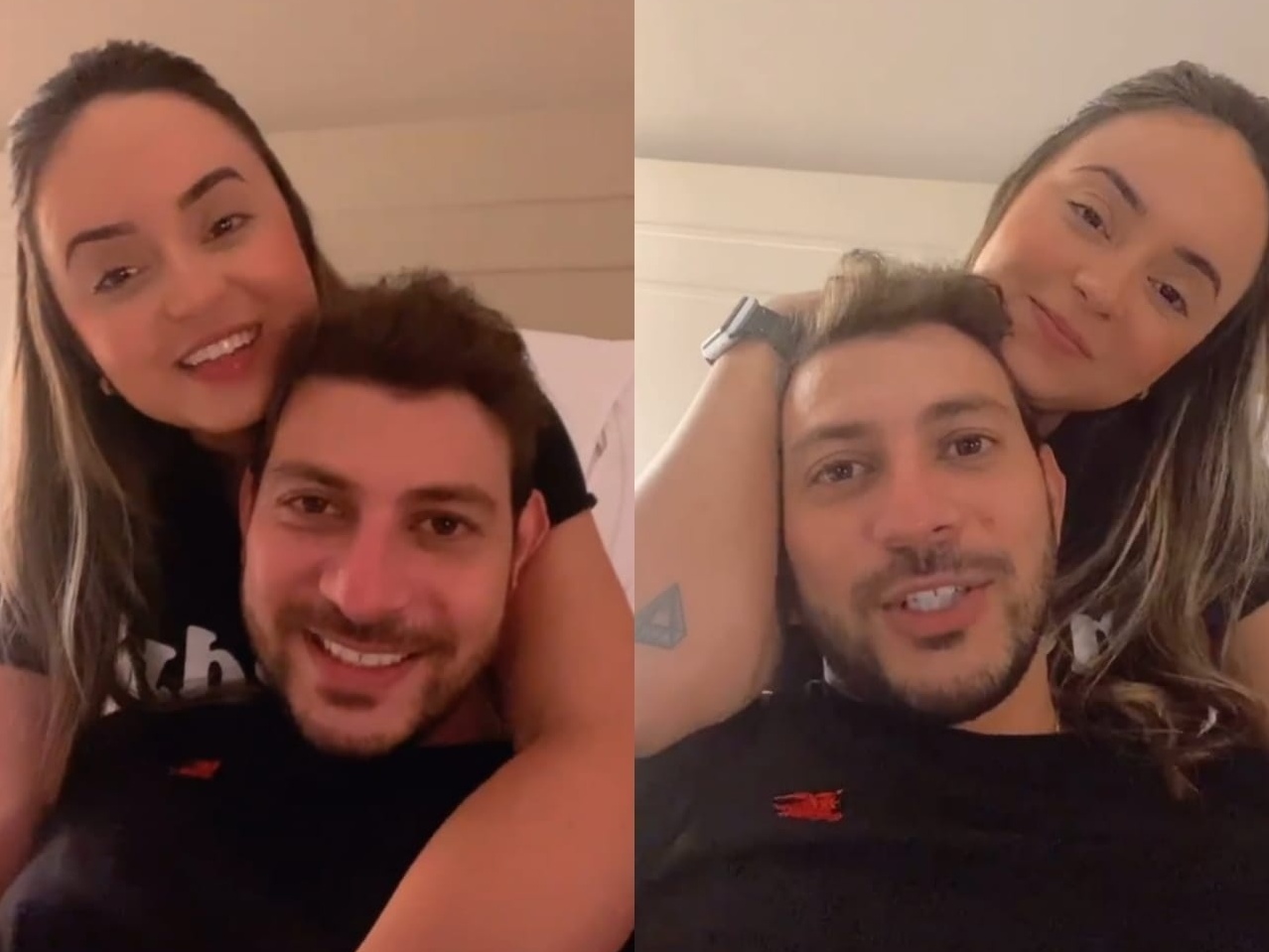 'Tem lugar melhor para eu estar não', diz Caio, abraçado com sua mulher