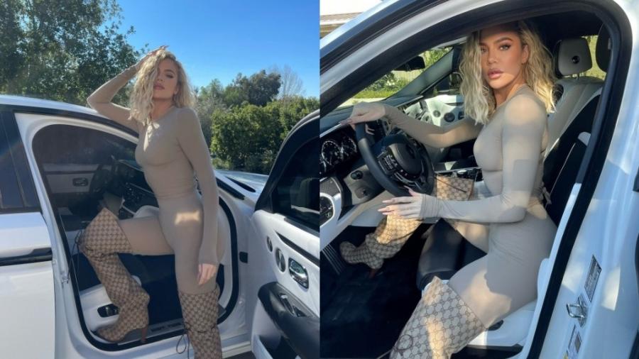 Khloé Kardashian publica fotos em carro de luxo e com bota de grife - Reprodução/Twitter