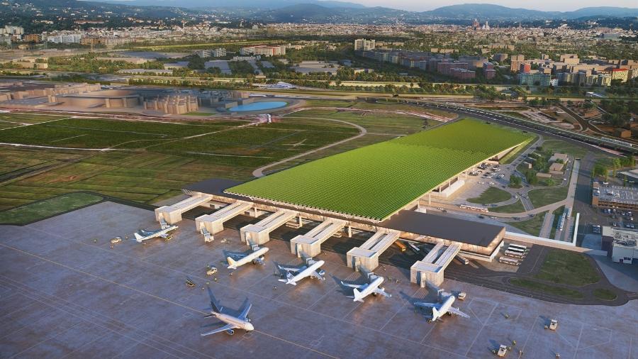 O novo projeto do Aeroporto Amerigo Vespucci, em Florença, na Itália, que plantará vinhedos em seu telhado