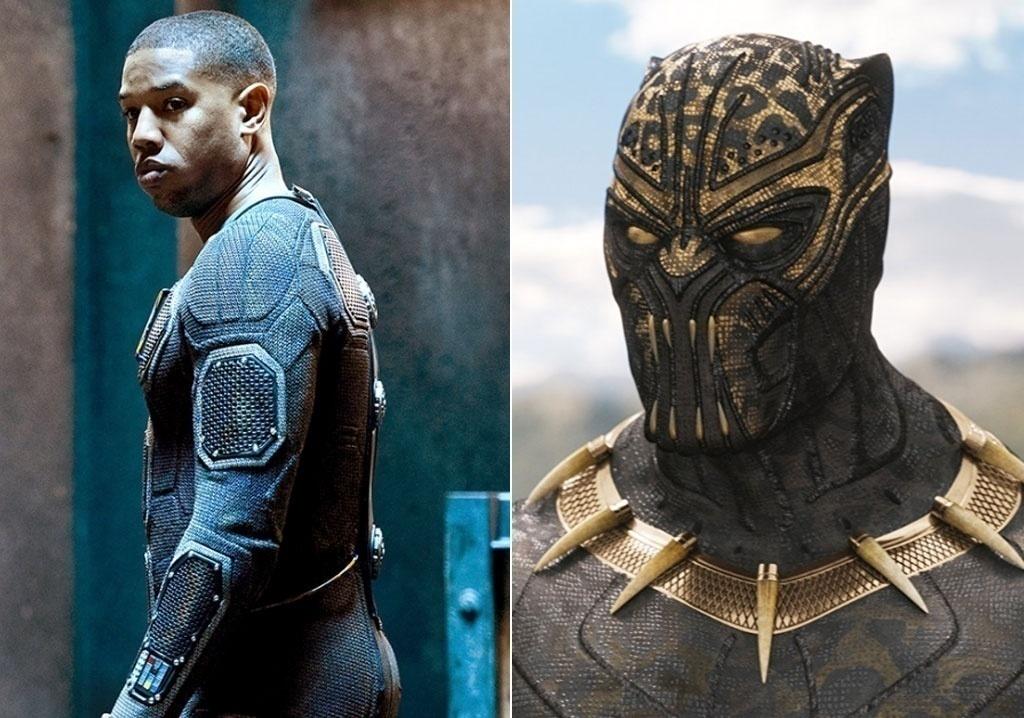 Michael B. Jordan em cena nos filmes "Quarteto Fántastico" (2015) e "Pantera Negra" (2018) - Divulgação