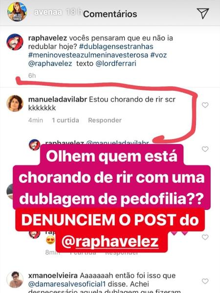 Influenciadora digital Raphaella Avena pediu para seguidores denunciarem vídeo do humorista Rapha Vélez por "pedofilia" - Reprodução/Instagram - Reprodução/Instagram