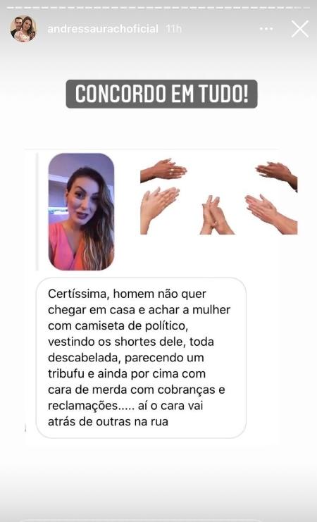 Andressa Urach posta opinião de seguidora no Instagram Stories - Reprodução - Reprodução