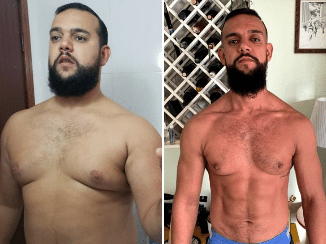 Ele engordou durante gravidez da esposa e secou 37 kg com personal