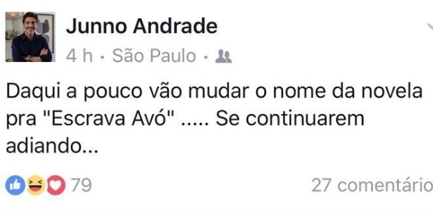 8.abr.2016 - O ator Junno Andrade, namorado de Xuxa, reclama do atraso de "Escrava Mãe" - Reprodução/Facebook/Junno Andrade - Reprodução/Facebook/Junno Andrade