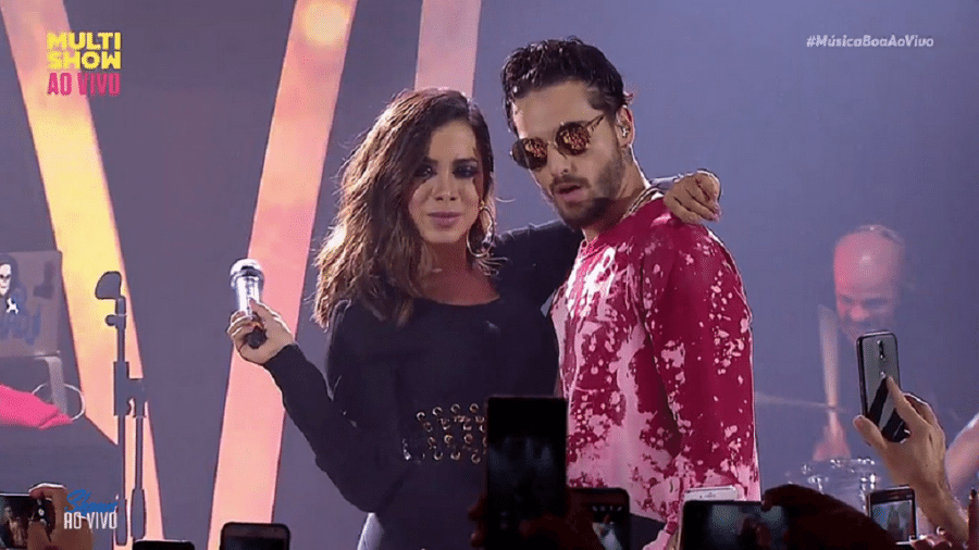 Maluma e Anitta cantaram juntos durante participação no programa "Música Boa Ao Vivo", exibido pelo canal Multishow, nesta terça-feira (2) - Reprodução/Multishow