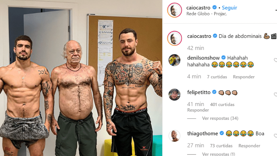 Caio Castro posa ao lado dos companheiros de elenco Tonico Pereira e Felipe Titto - Reprodução/Instagram