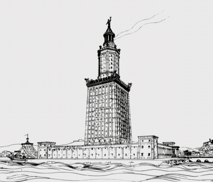 Ilustração do que seria o Farol de Alexandria, feita pelo arqueólogo alemão Hermann Thiersch em 1909