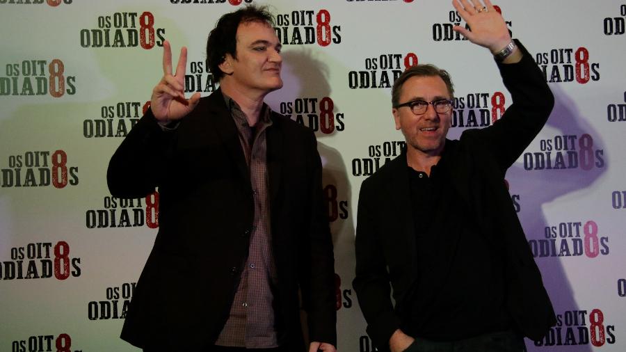 O cineasta Quentin Tarantino e o ator Tim Roth promovem o filme "Os 8 Odiados" em São Paulo, em 2015 - Carlos Villalba/EFE