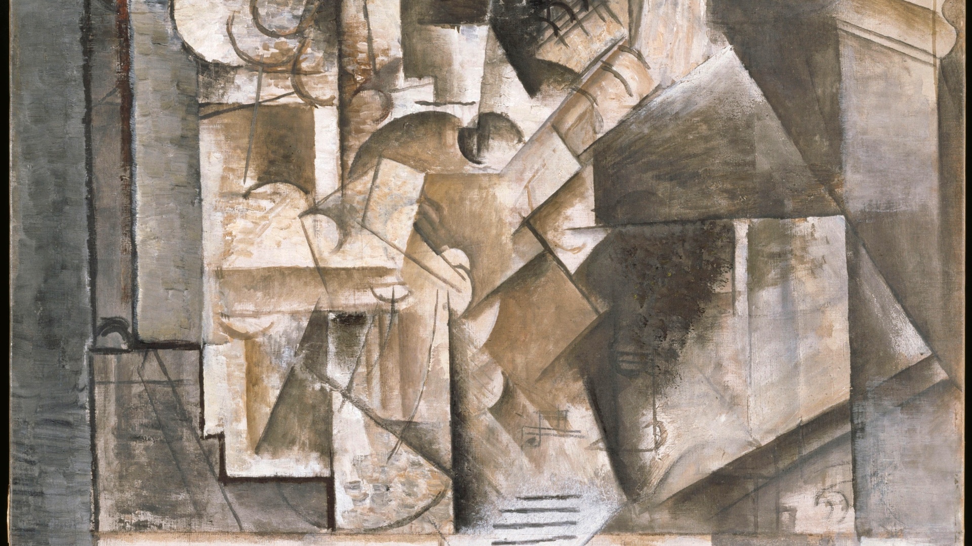 Homme à la guitare, Paris, automne 1911, Pablo Picasso. Óleo sobre tela, 154 x 77,5 cm, Musée national Picasso-Paris - RMN-Grand Palais (Musée national Picasso-Paris) / Ojéda René-Gabriel © Succession Picasso, 2015 © Succession Pablo Picasso / AUTVIS, Brasil, 2016