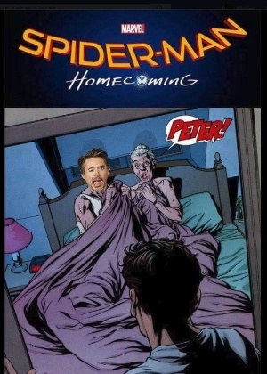 8.jun.2016 - Robert Downey Jr. publica imagem em que aparece na cama com a Tia May dos quadrinhos - Reprodução /Facebook /Robert Downey Jr,