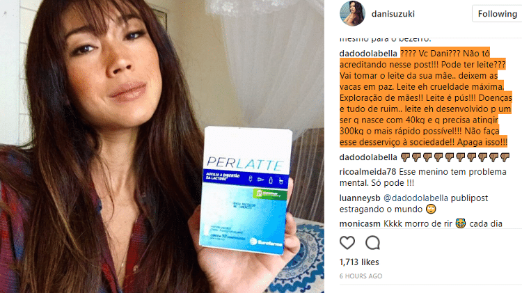 Dado Dolabella detona post de Dani Susuki - Reprpdução/Instagram - Reprpdução/Instagram