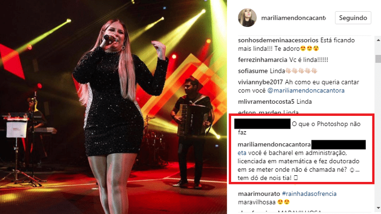 Marília Mendonça rebate fã que a acusou de usar photoshop - Reprodução/Instagram Marília Mendonça - Reprodução/Instagram Marília Mendonça