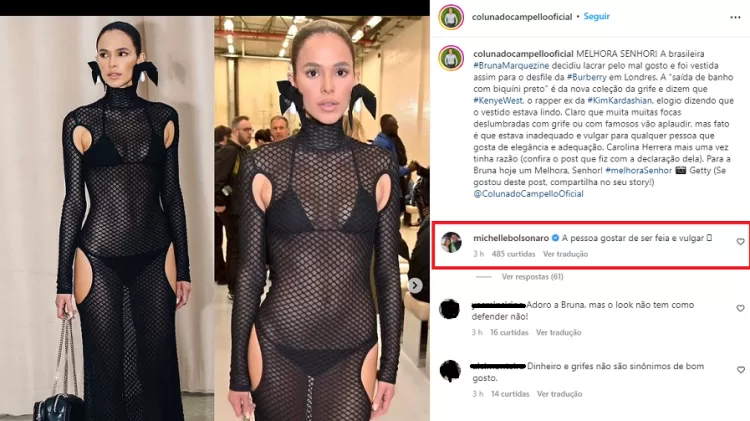 Michelle Bolsonaro crítica look de Bruna Marquezine no Burberry - Divulgação/Instagram - Divulgação/Instagram