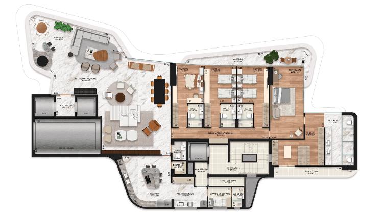 Apartamentos têm plantas grandes e amplo espaço para a instalação do elevador