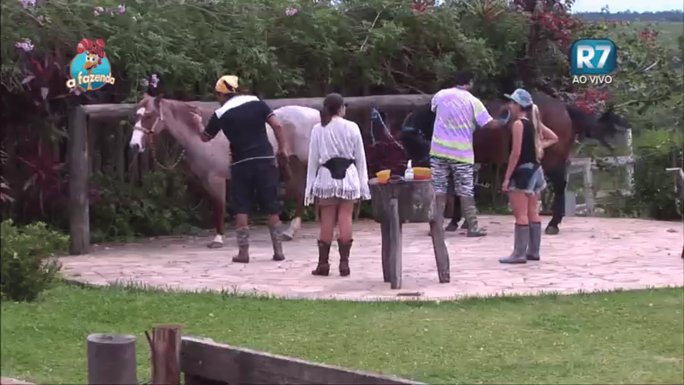 03.out.2015 - Luka Ribeiro briga com a égua Lena após levar mordida na bunda - Reprodução/Record