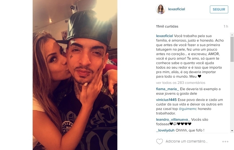09.mai.2016 - Após Mc Guimé ser detido por porte de droga na madrugada de segunda (9), Lexa, namorada do funkeiro, usou o Instagram para apoiar e se declarar ao amado - Reprodução/Instagram Lexaoficial